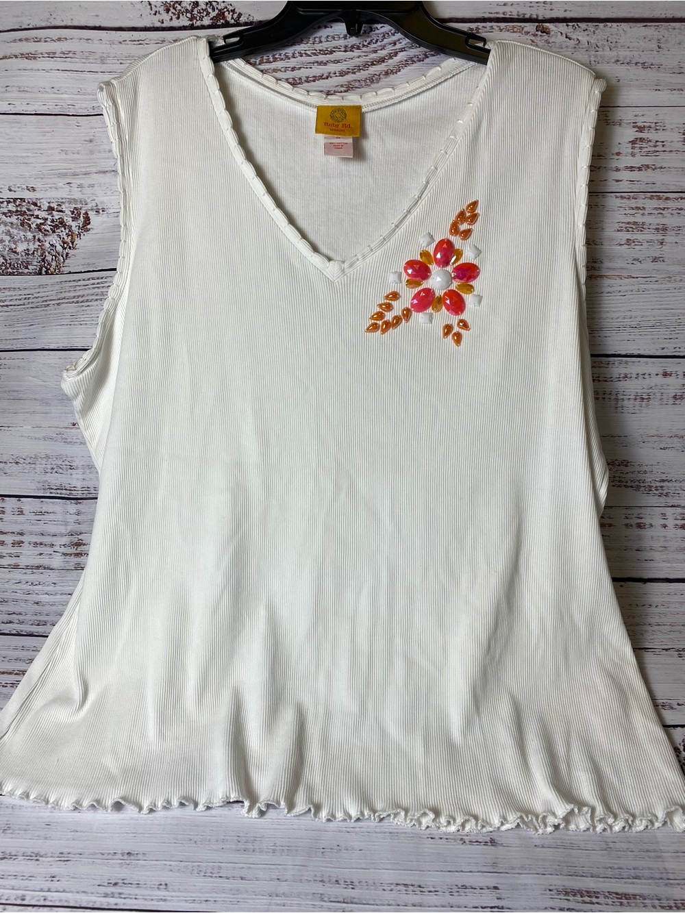 Ruby Rd. White Sleeveless V-Neck Tank with Pink & Orange Floral Accent